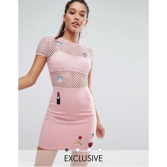Pink Mesh Mini Dress with Patches - Picture 2 of 10
